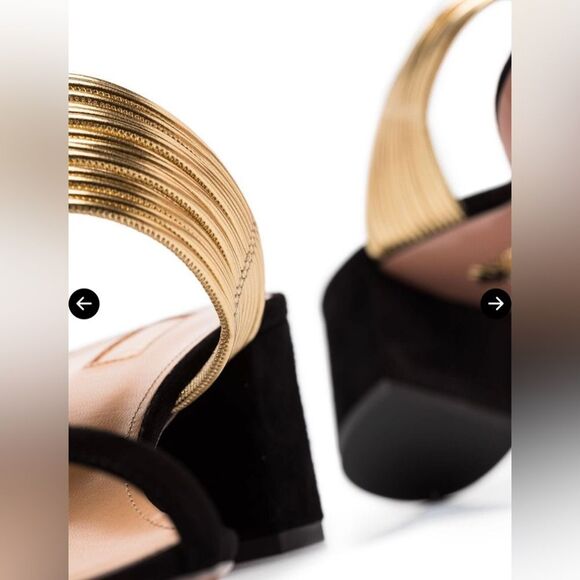 Aquazzura Rendez vous Sandals Black‎ suede Gold strap size 38.5 US 8 heels - Picture 6 of 15